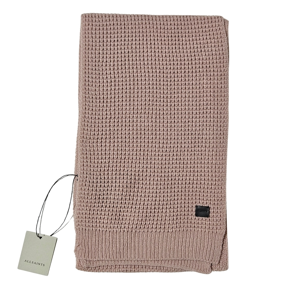 All Saints Scarf Misty Rose Pink Angled Stitch Scarf Knit Wool Blend Outdoor NEW